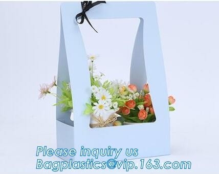 Custom paper bag with handle coated white paper bag printing pattern flower carrier bag,Flower carrier paper bags with d