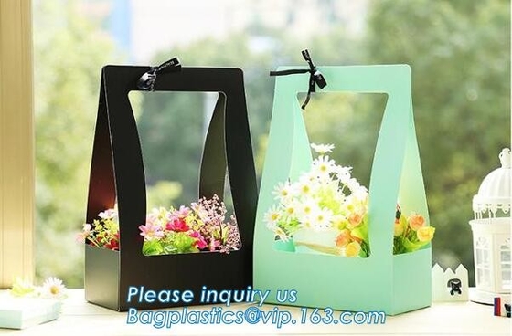 Custom paper bag with handle coated white paper bag printing pattern flower carrier bag,Flower carrier paper bags with d
