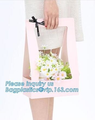 Custom paper bag with handle coated white paper bag printing pattern flower carrier bag,Flower carrier paper bags with d