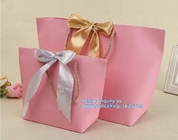 pink small christmas gift packaging paper bags with cotton ribbon twisted handle,Paper material Brown Shopping Bag With