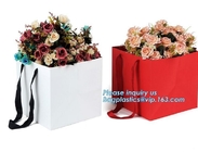 flower carrier bag for gift, paper bag for carry flower,Waterproof white Kraft paper flower bag for packing with ribbon