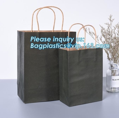 Brown Grocery Kraft Paper Bag With Handle Custom Print Logo, Kraft Paper Shopping Bag With Logo BAGEASE.CN