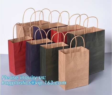 Brown Grocery Kraft Paper Bag With Handle Custom Print Logo, Kraft Paper Shopping Bag With Logo BAGEASE.CN