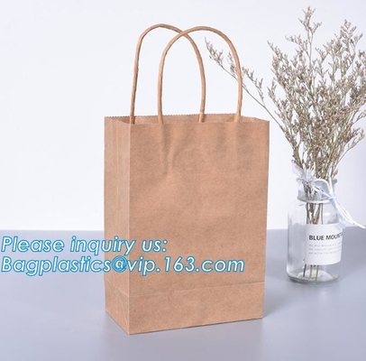 Brown Grocery Kraft Paper Bag With Handle Custom Print Logo, Kraft Paper Shopping Bag With Logo BAGEASE.CN