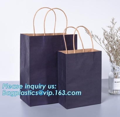 Brown Grocery Kraft Paper Bag With Handle Custom Print Logo, Kraft Paper Shopping Bag With Logo BAGEASE.CN