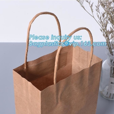 Brown Grocery Kraft Paper Bag With Handle Custom Print Logo, Kraft Paper Shopping Bag With Logo BAGEASE.CN