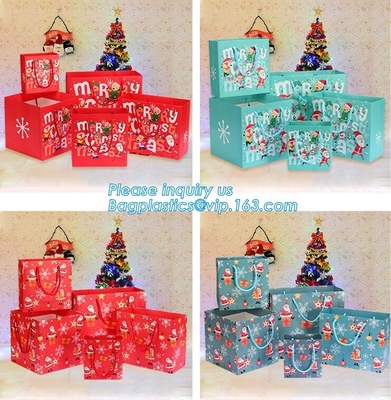 Christmas Large Gift Tote Bags Paper Bags With Handles Holiday Kraft Bags Goody Gift Bags Scarf Glove Gift Bags With Gre