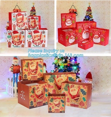 Christmas Large Gift Tote Bags Paper Bags With Handles Holiday Kraft Bags Goody Gift Bags Scarf Glove Gift Bags With Gre