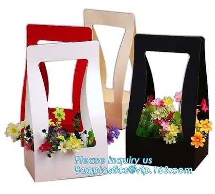 Handle Kraft Paper Flower Bag Wedding Confetti Cones Shaped Bouquet Bag Plant Bag Creative Flowers Holder Wrapping Gift