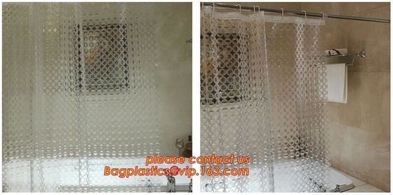 TRANSPARENT CIRCLE LINES, TRANSPARENT , polyester shower curtain and matching mat waterproof custom bath bathroom shower