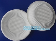 Eco friendly biodegradable sugarcane bagasse tableware sets disposable paper pulp plate 6 inch round disc bagease packag