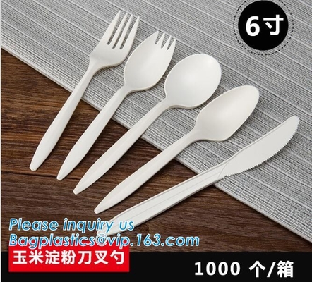 wholesale Biodegradable cPLA plastic white cutlery set,Eco-friendly Disposable Biodegradable Corn Starch Spork-Fork Spoo