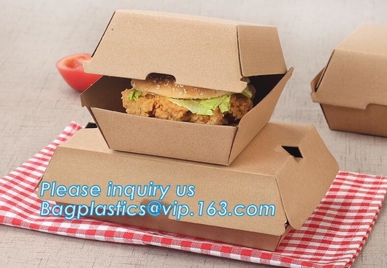 Eco Friendly Kraft Paper Takeaway Box Custom Food Packaging with Handle,Food Grade Paper Packing Burger Box, bagease pac