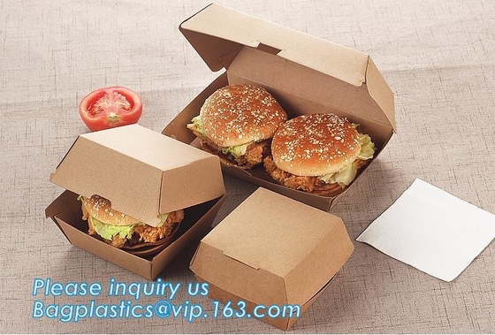 Eco Friendly Kraft Paper Takeaway Box Custom Food Packaging with Handle,Food Grade Paper Packing Burger Box, bagease pac