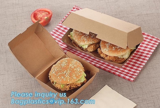 Eco Friendly Kraft Paper Takeaway Box Custom Food Packaging with Handle,Food Grade Paper Packing Burger Box, bagease pac