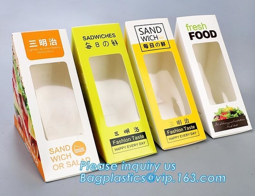 kraft paper sandwich box with window ,triangle sandwich box for packaging,Cardboard Box With Clear Window Burger Sandwic