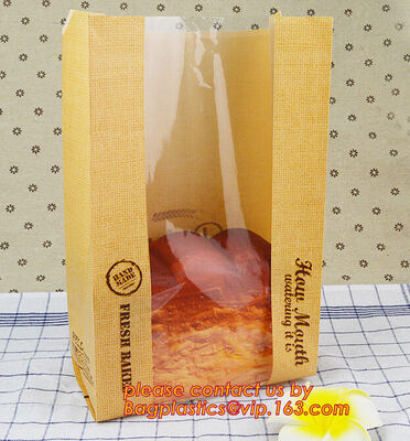 Customize 3 Side Visible Clear Window Offset Printing Bakery Bags, Customize V Bottom with Clear Window Food Grade Toast