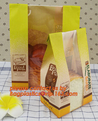 Customize 3 Side Visible Clear Window Offset Printing Bakery Bags, Customize V Bottom with Clear Window Food Grade Toast