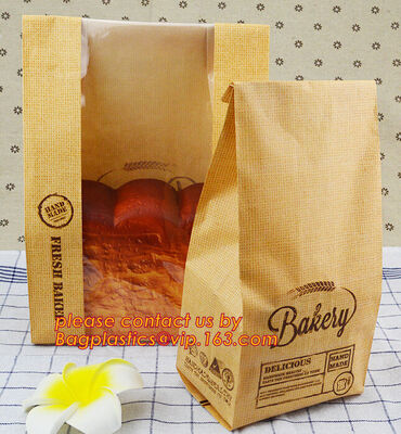 Customize 3 Side Visible Clear Window Offset Printing Bakery Bags, Customize V Bottom with Clear Window Food Grade Toast