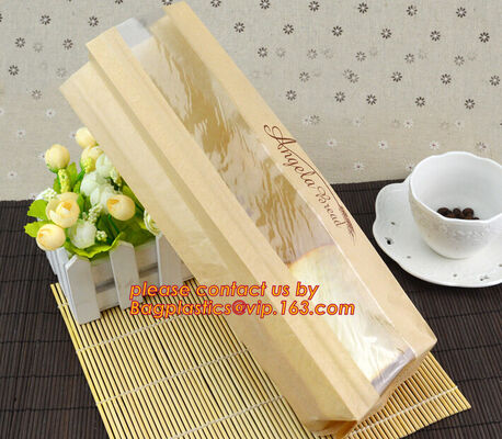 OEM High Quality Enviromental Clear Window Bread Toast Paper Bags, Brown Kraft Sharp Bottom Food Safe Snack Paper Bags w