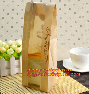 OEM High Quality Enviromental Clear Window Bread Toast Paper Bags, Brown Kraft Sharp Bottom Food Safe Snack Paper Bags w