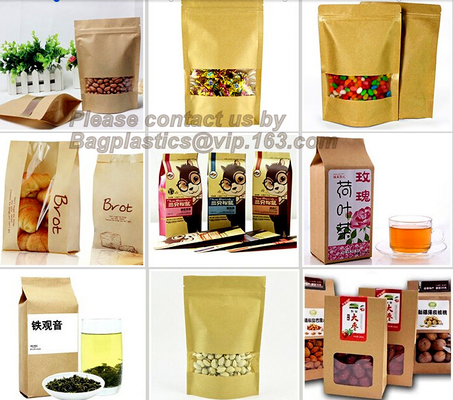 100% Food Grade Customized Recyclable Eco Zipper Eight Side Sealed Biodegradable Paper Bag For Food Packing, Brown kraft