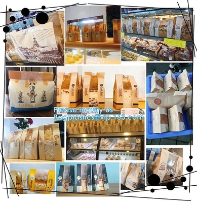 Custom Printed PE Coated White/Brown Kraft Paper,Sandwich/Bread/Cookie Paper Bag,Takeaway stand up kraft paper bread bag