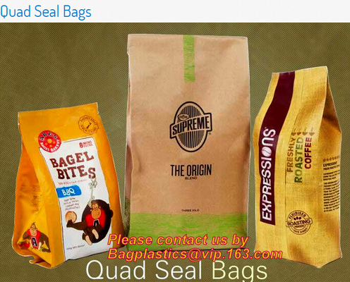 100% Food Grade Customized Recyclable Eco Zipper Eight Side Sealed Biodegradable Paper Bag For Food Packing, Brown kraft