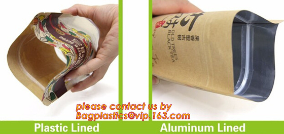 100% Food Grade Customized Recyclable Eco Zipper Eight Side Sealed Biodegradable Paper Bag For Food Packing, Brown kraft