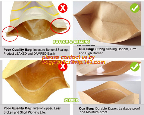 100% Food Grade Customized Recyclable Eco Zipper Eight Side Sealed Biodegradable Paper Bag For Food Packing, Brown kraft