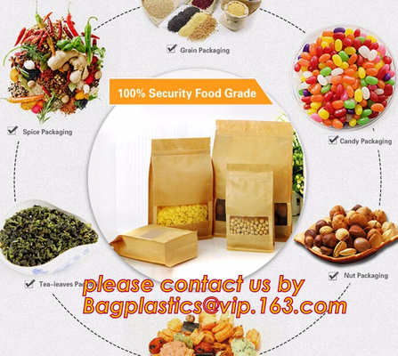 custom resealable recyclable kraft paper square bottom zipper bag, standup Zipper seal Kraft Paper Coffee Bag with Side