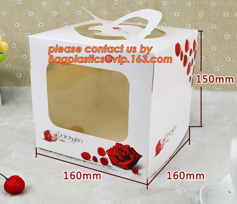 Custom artpaper handle cake box with PVC window, Sweet cake box with handle, cake box with window