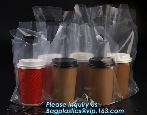 Disposable cup carrier bag, carry bag, cup handle bag, handy bag, die cut bag, handle carry bag, grocery bag, bakery pac
