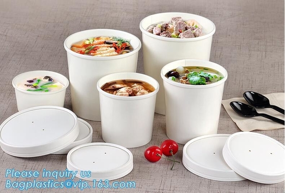 Disposable paper hot soup cup with paper flat lid,microwaveable deli container disposable plastic hot soup cups bagease