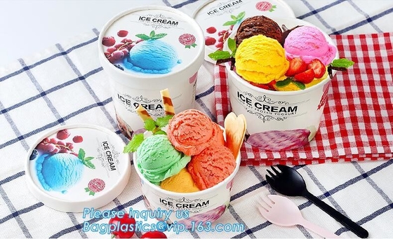 OEM Print logo food grade cheap disposable icecream cup with lids,flexo printing take away ice cream paper cup with dome