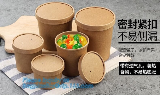 Eco Friendly Disposable Takeaway Food Container Kraft Paper Noodle Bowls Hot Soup Cup With Paper Flat Lid