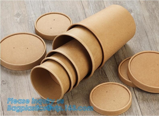 Eco Friendly Disposable Takeaway Food Container Kraft Paper Noodle Bowls Hot Soup Cup With Paper Flat Lid