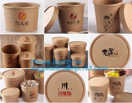 Eco Friendly Disposable Takeaway Food Container Kraft Paper Noodle Bowls Hot Soup Cup With Paper Flat Lid