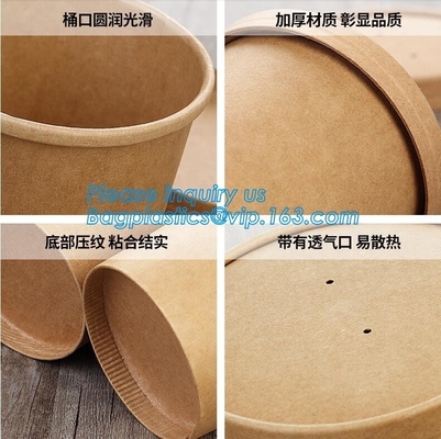 Eco Friendly Disposable Takeaway Food Container Kraft Paper Noodle Bowls Hot Soup Cup With Paper Flat Lid