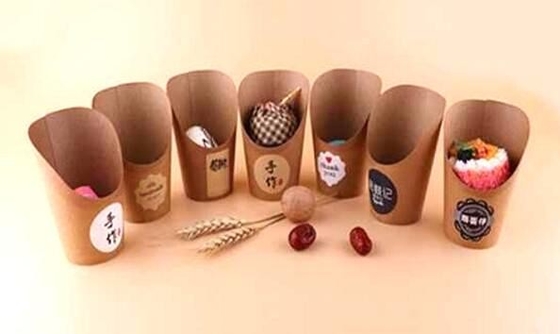 Paper Custom Fried Disposable Hamburger Box Cup French Container Fries Kraft Fries Box Cone Shape bag