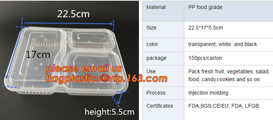 Airtight leakproof microwave custom rectangle plastic meal compartment bento lunch box food storage container with FOOD