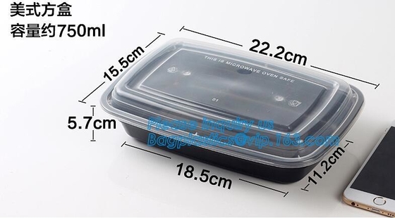 Disposable PP plastic food container 3 compartment containers / bento box / meal prep containers,food containers square