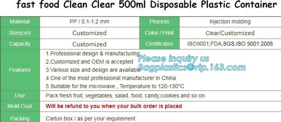 clear blister clamshell plastic raspberry containers,lunch box 4 compartment PP Blister pack Food Containers Disposable