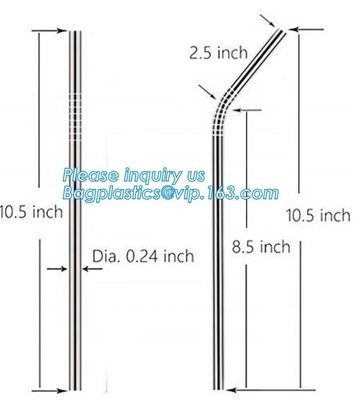 Eco-friendly reusable metal drinking straw stainless steel straw set with brush in blister card packing bagease bagplast