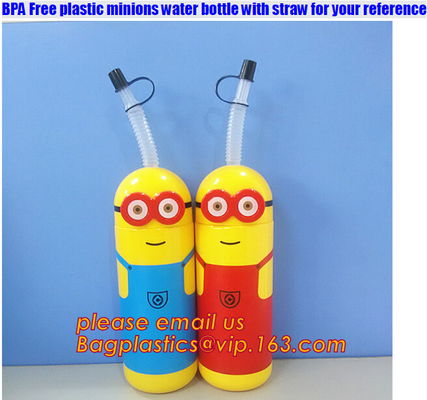 package of BPA free plastic minions water bottle with straw,tritan fruit infuser water bottle sports drink bottle cup