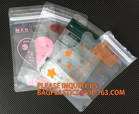 wholesale food pouch zipper bpa free plastic standing up breast baby milk storage bags,200ml double zipper breast milk b