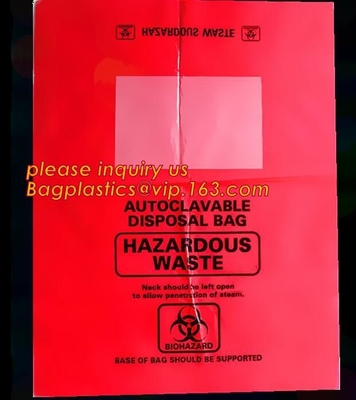 biodegradable biohazard eco bag, PE poly Biohazard Medical Waste Disposable Bag, Extra large capacity biohazard drawtape