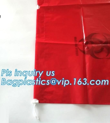 Disposable biohazard infectious plastic drawstring medical waste bag, Promotional mini biohazard drawstring packaging ba