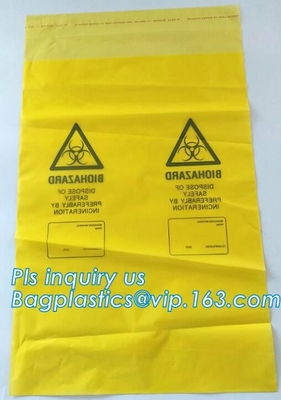 Adhensive tape bag, self seal bagsYellow/red/black biohazard infectious/medical waste bag/liner with drawcord/drawstring