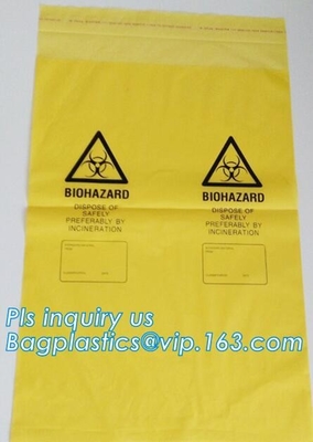 Adhensive tape bag, self seal bagsYellow/red/black biohazard infectious/medical waste bag/liner with drawcord/drawstring